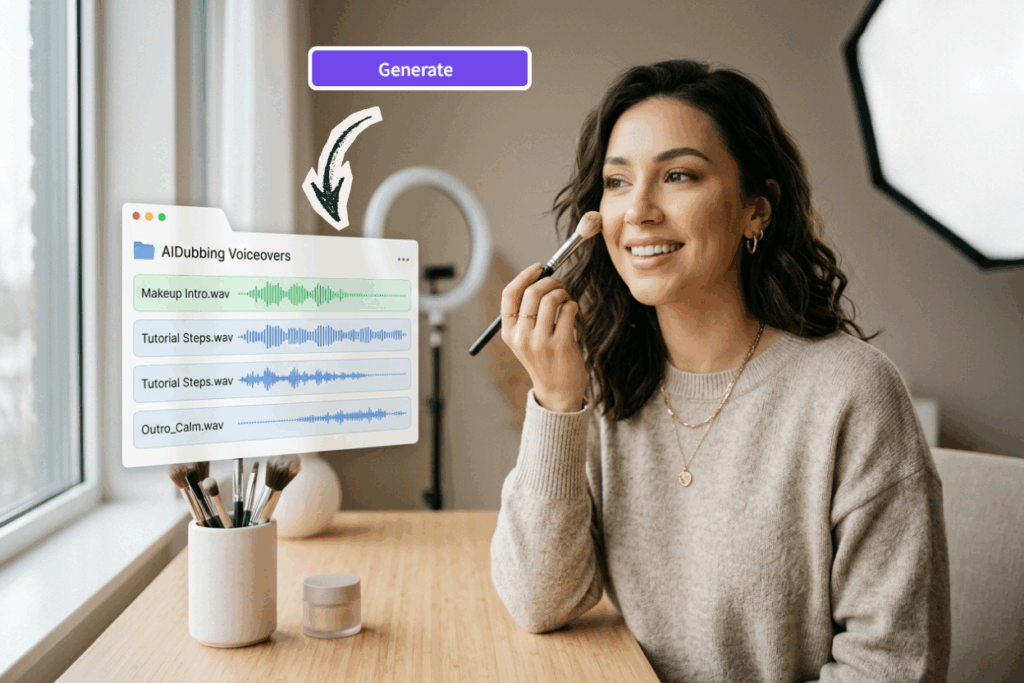 Beauty creator easily add voiceovers to her videos.