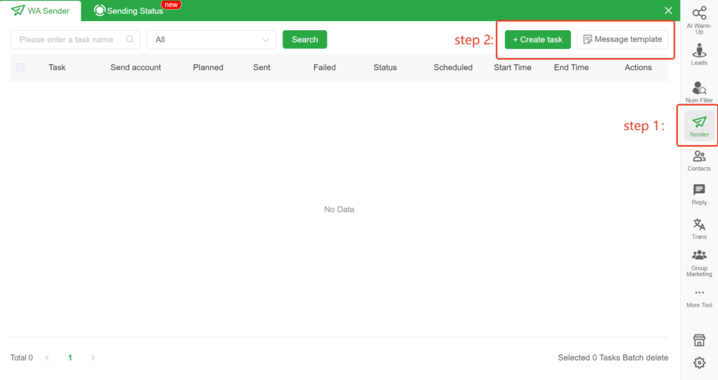 where you can find sender and creat templates on WADesk dashboard