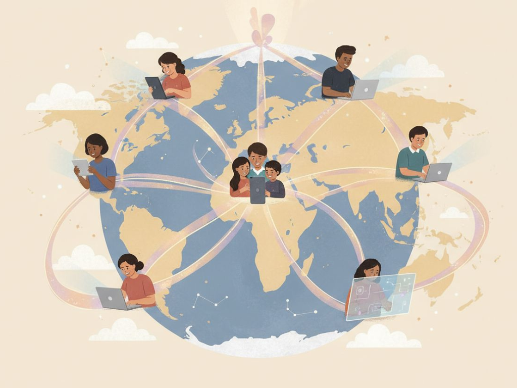 People worldwide watch the same video with localized subtitles on different devices.