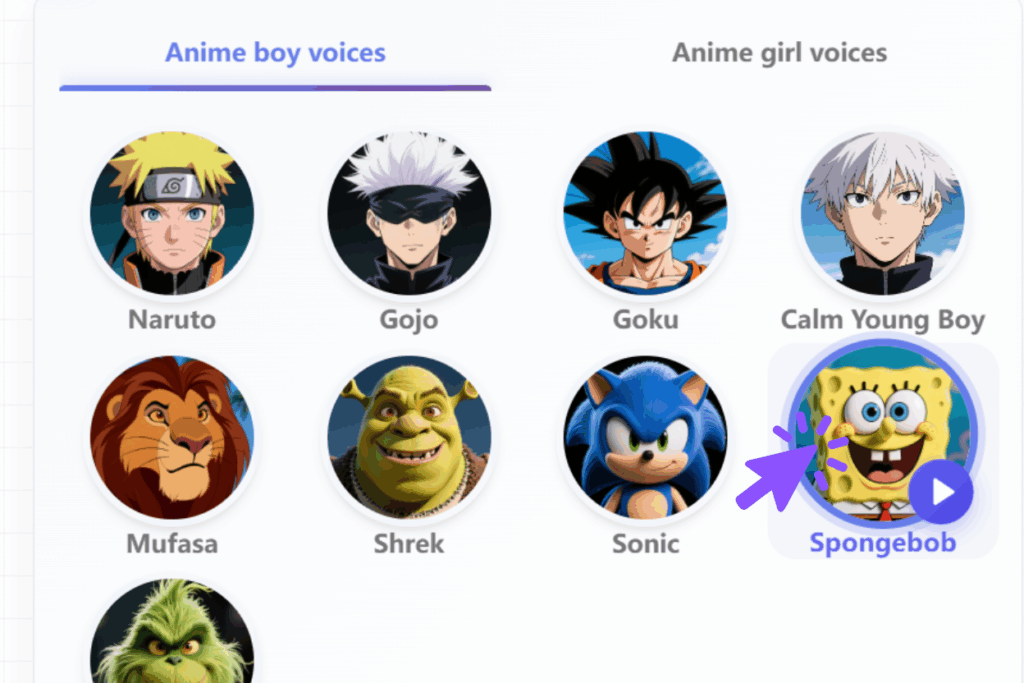 Select the SpongeBob ai voice from the voice library