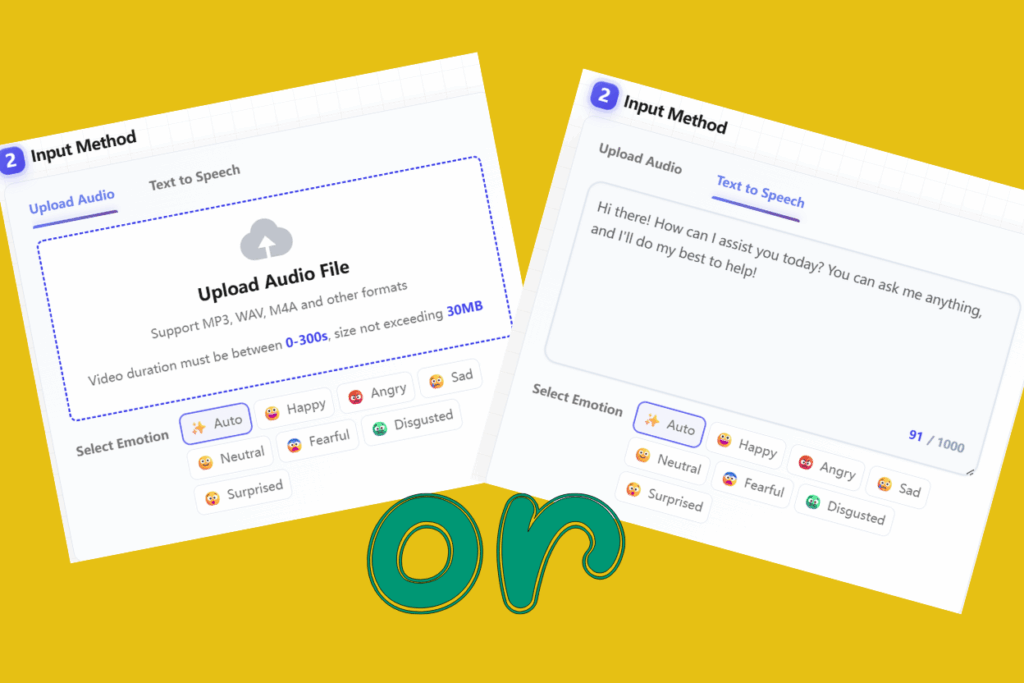 User interface for uploading audio or text