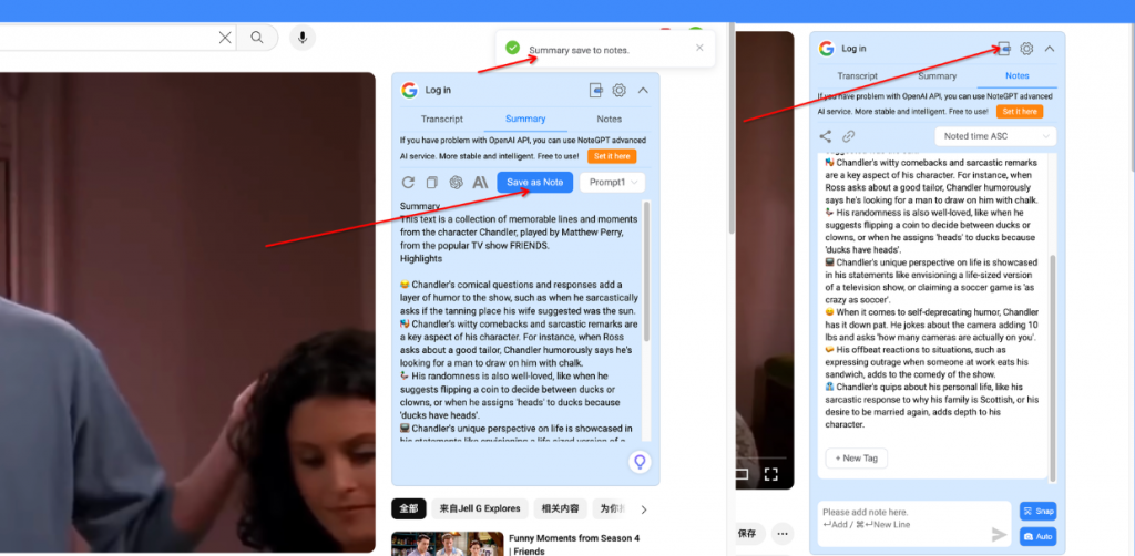 Save Each Summary as a Note Tied to that Video-NoteGPT