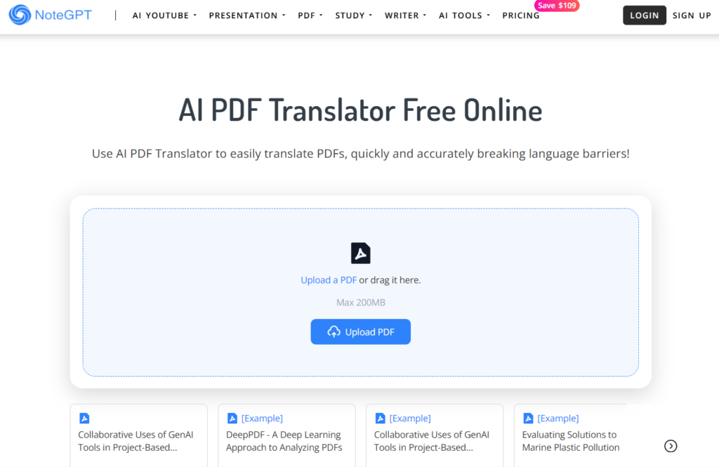 NoteGPT: AI-Driven PDF Summarization and Translation