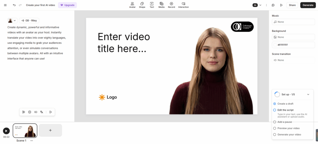 Colossyan script-based AI spokesperson video creation interface
