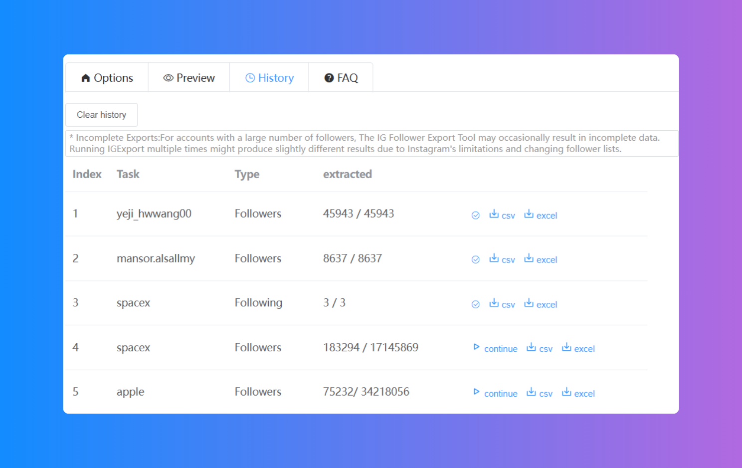 ig follower export tool