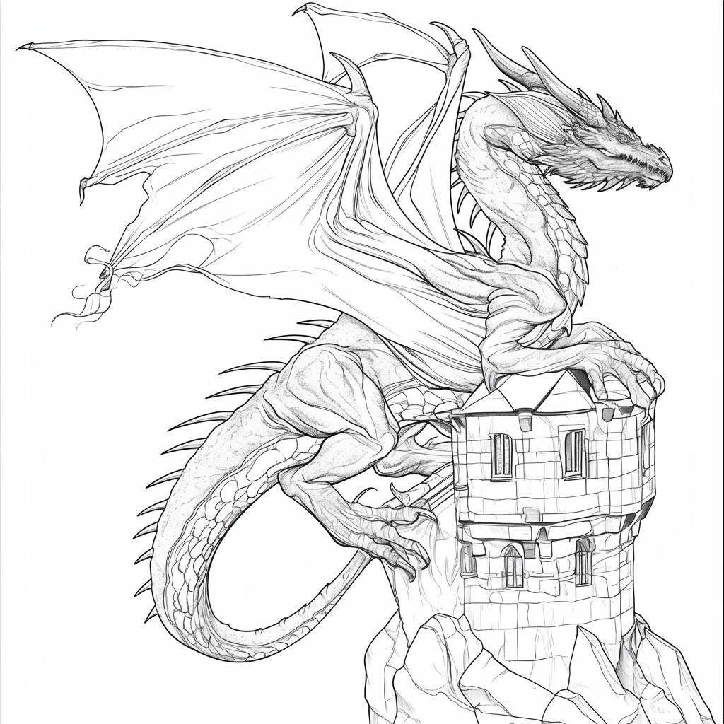 Dragon on the Tower coloring page