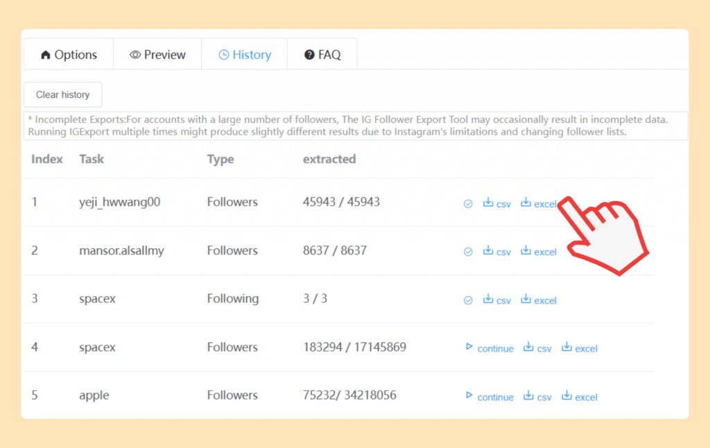 ig follower export tool