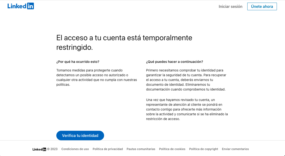 El acceso a tu cuenta está temporalmente restringido