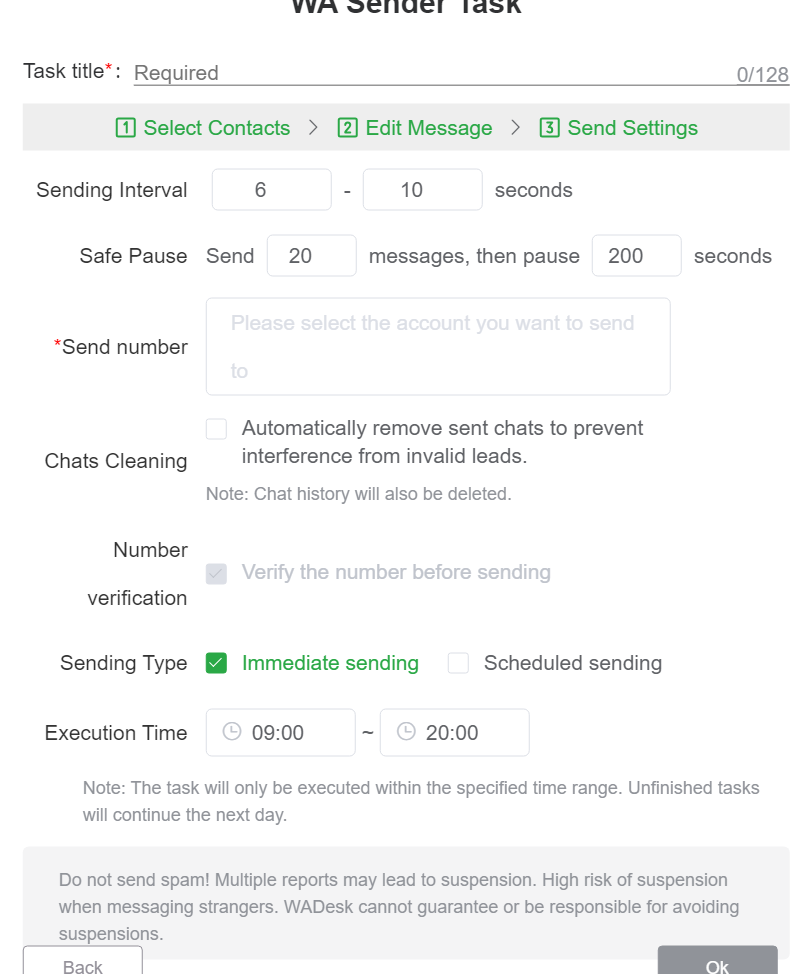 sending task setting