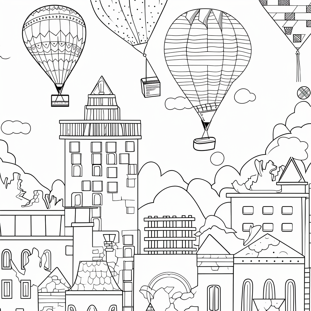 balloon Cityscape coloring page