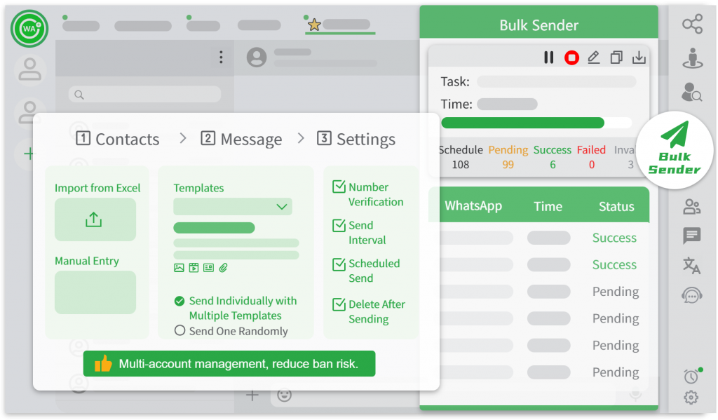 Scheduled Bulk Messaging: multiple accounts & personalized message templates