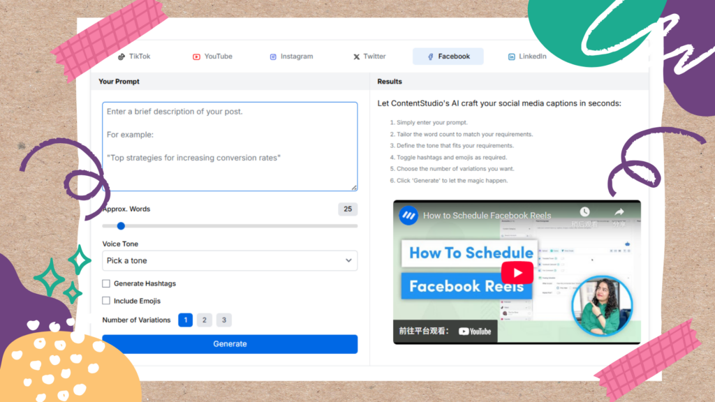 ContentStudio's Facebook Post Generator