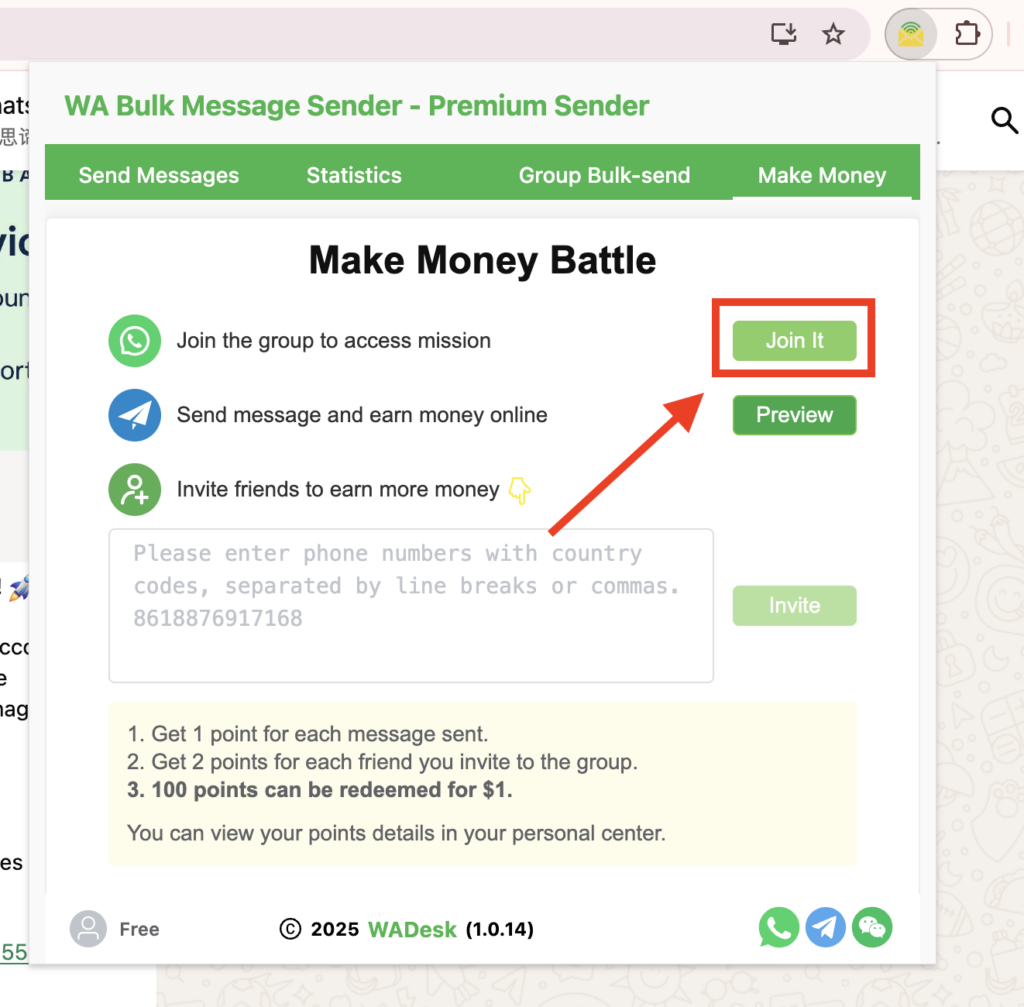 step 2 of make money from WhatsApp: join the group