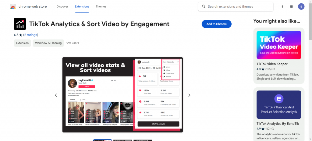 TikTok Analytics & Sort Video by Engagement