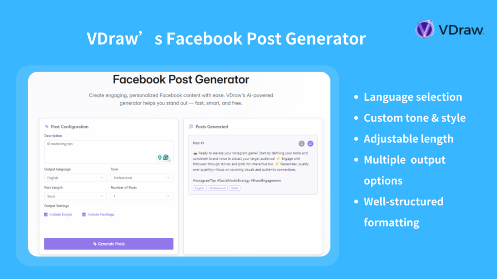 VDraw's Facebook Post Generator