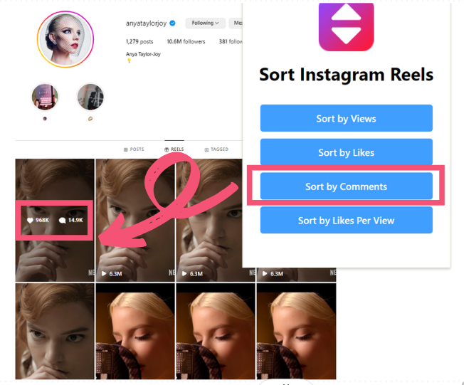 sort reels by comments