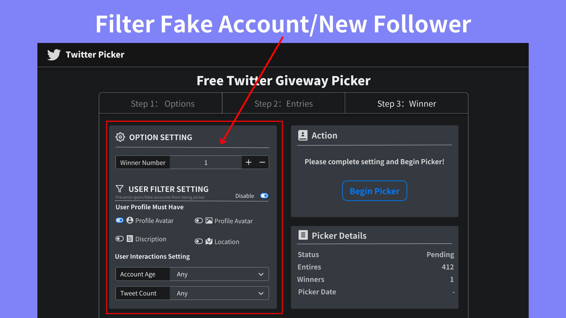 Twitter Giveaway Picker &  Twitter Raffle Picker Option Rules