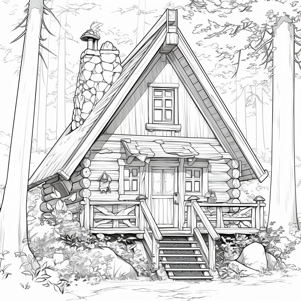 Cozy Cabin in the Woods coloring page