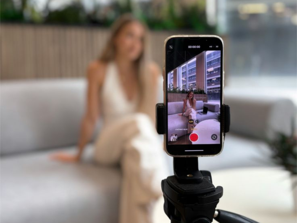 Creator is filming short-form talking video on smartphone 