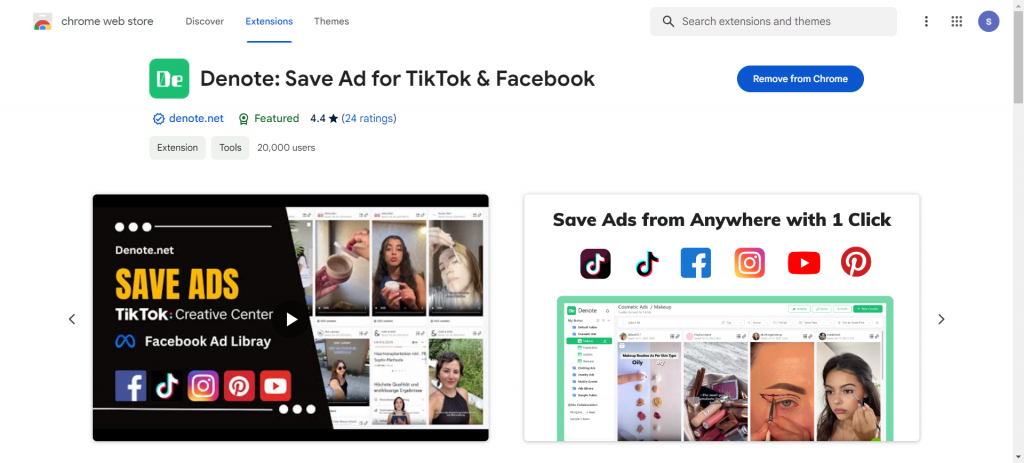 Denote: Save Ads for TikTok & Facebook