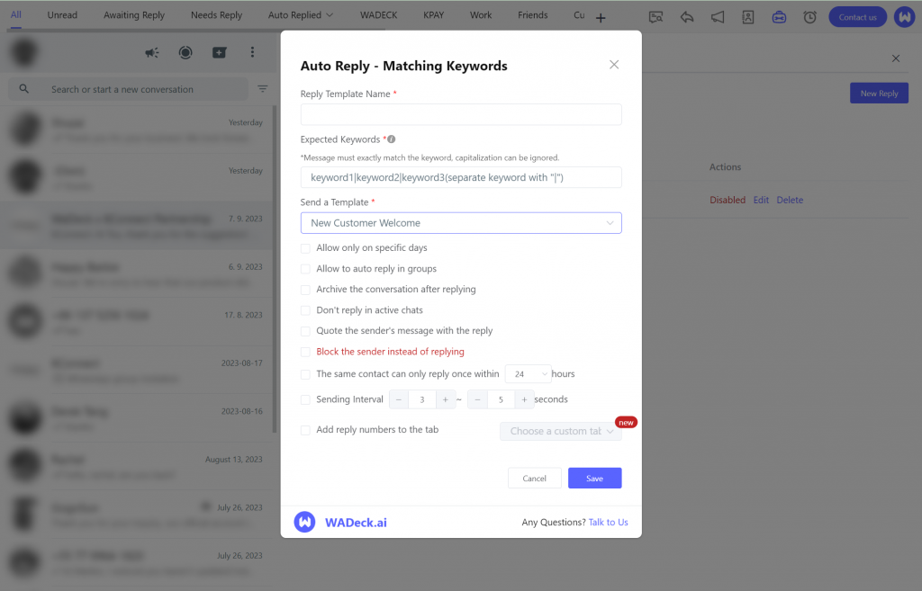 WADeck: How to Auto Reply based on specific keywords  in WhatsApp