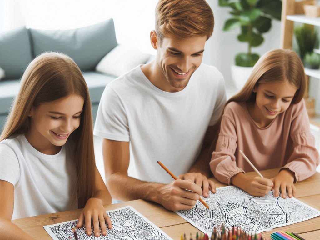 A group of people coloring on a table