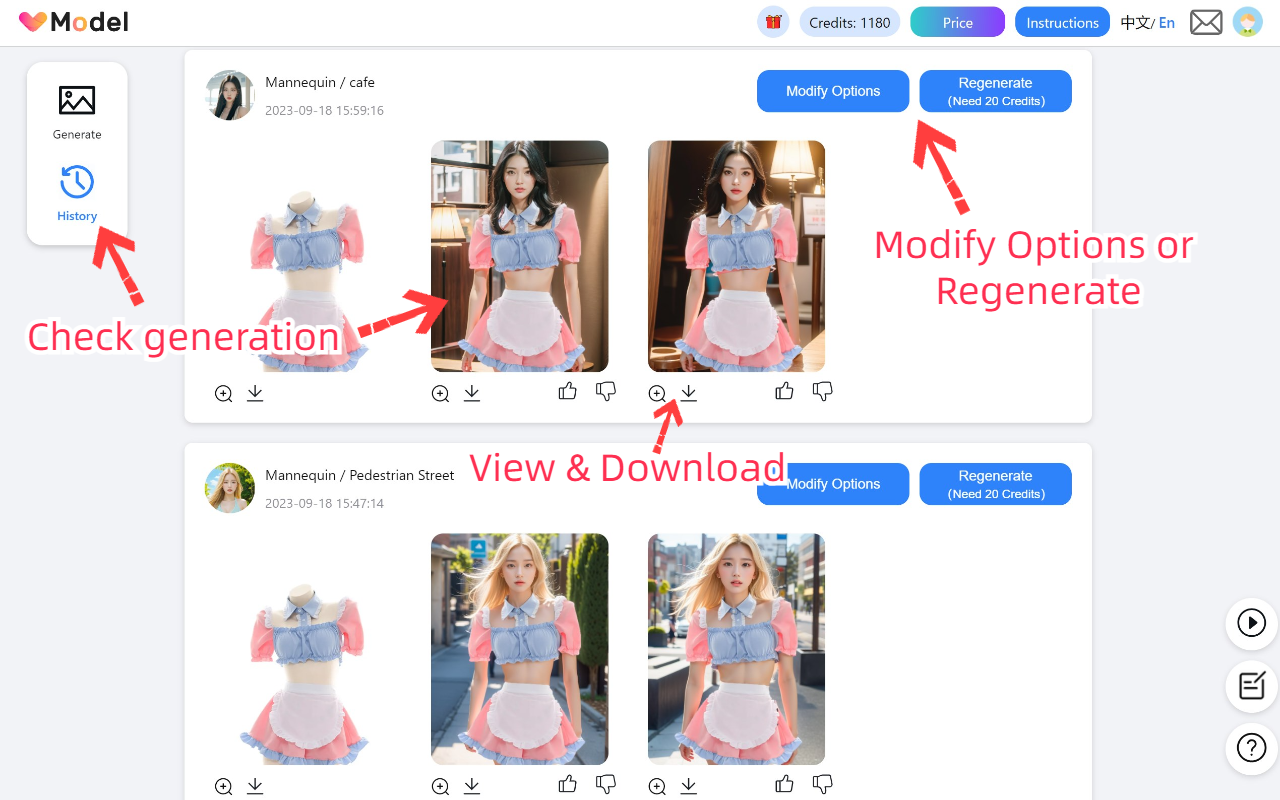 VModel AI fashion models generator-generate history