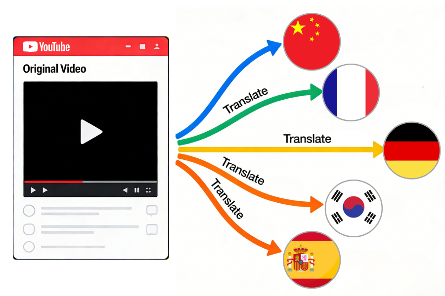 YouTube video reaching global viewers through translation.