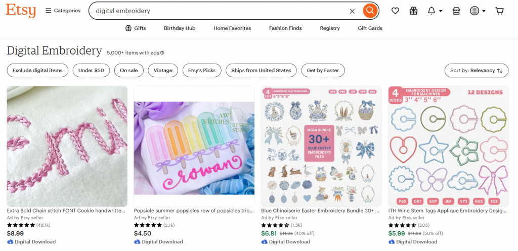 Etsy Digital Embroidery