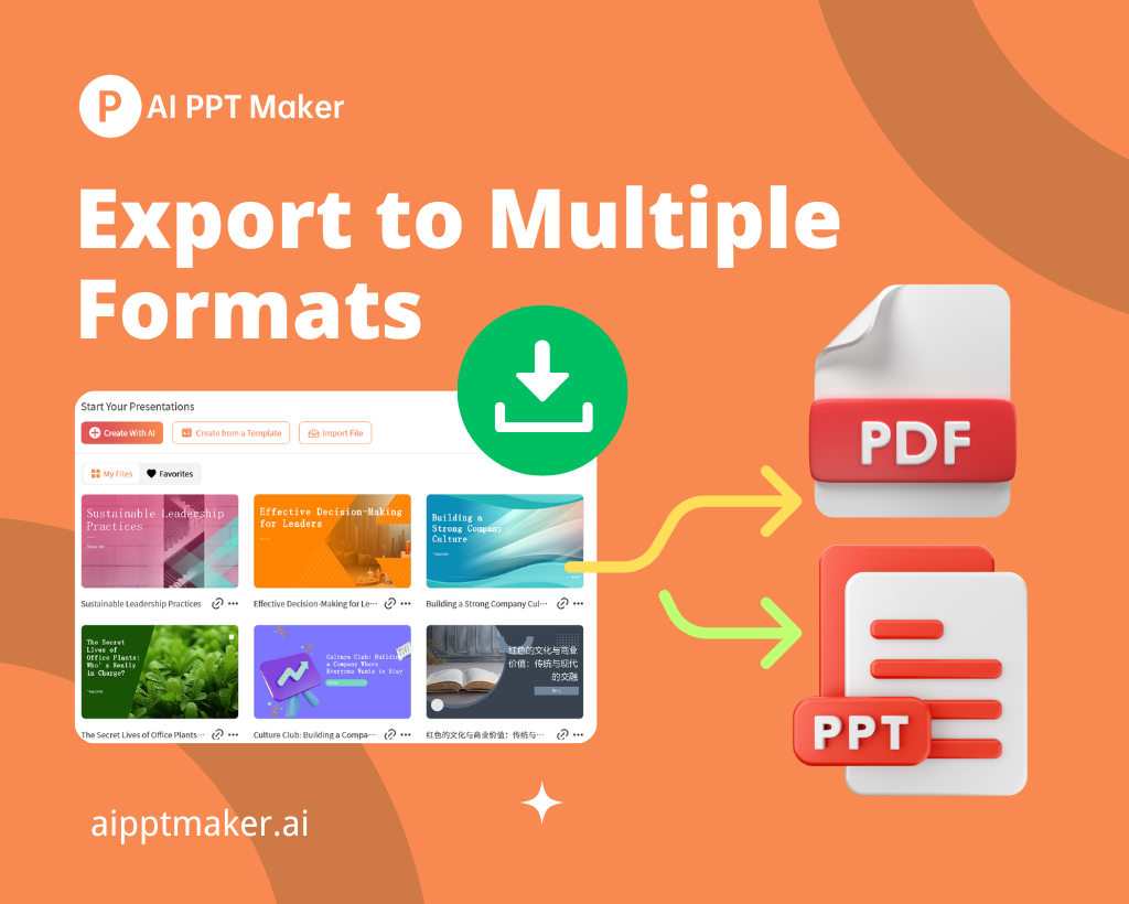 Export to Multiple Formats to PPTX or PDF - AI PPT Maker