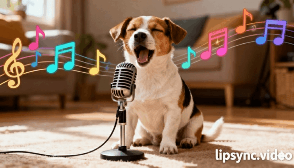 A dog is singing happily