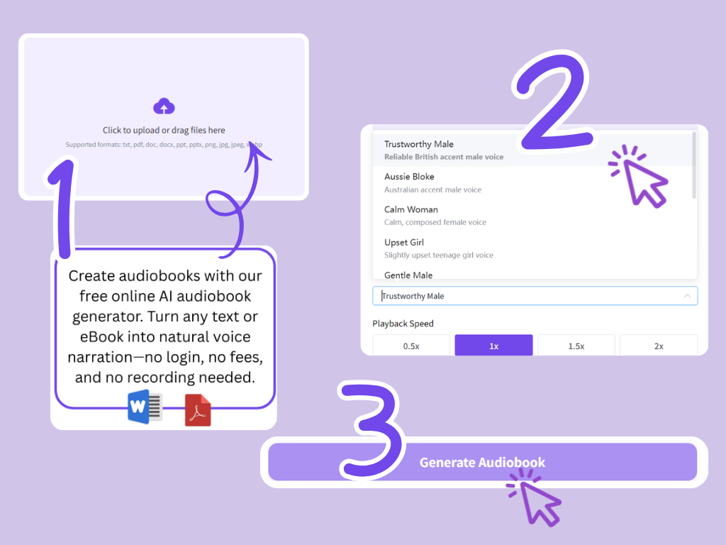 AI dubbing dashboard demonstrating the generation of pdf to speech
