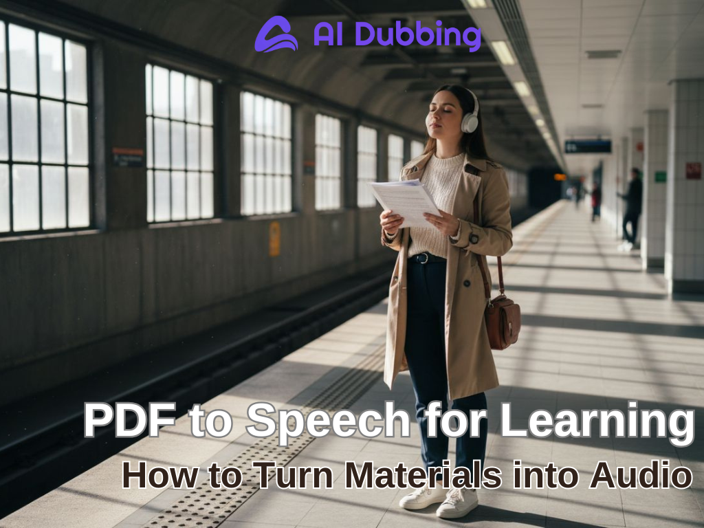 A woman is listening to study audio on subway during daily commute