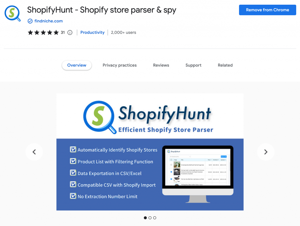 ShopifyHunt store page