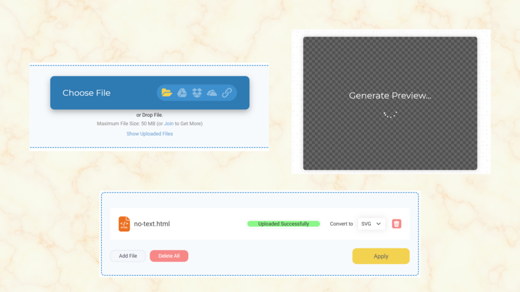 The functional process of Vertopal's HTML to SVG conversion