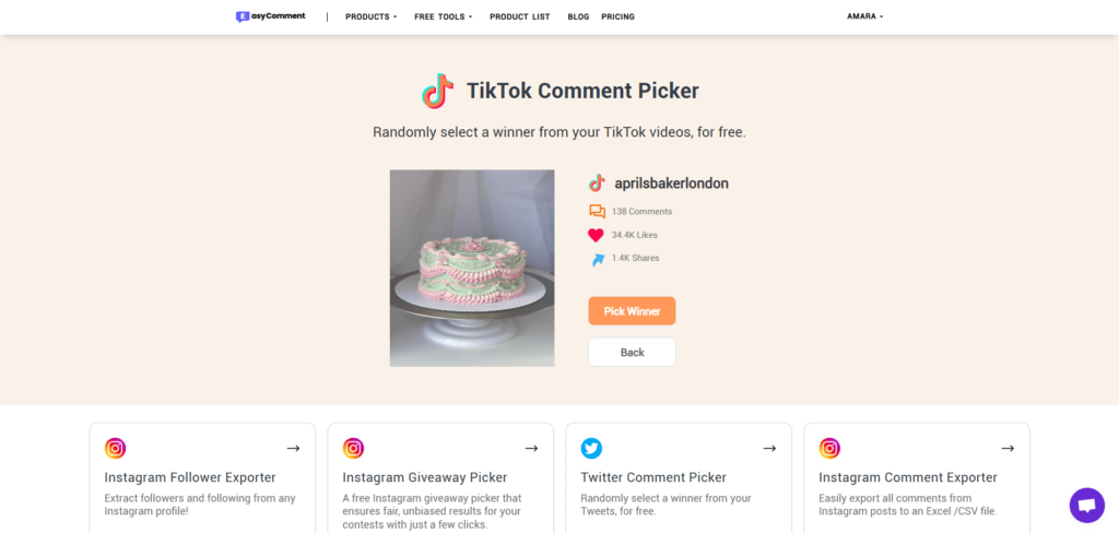 TikTok Comment Picker Step - 2 - View Video Details - EasyComment