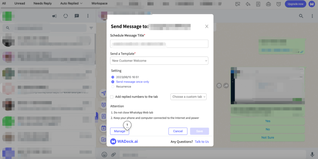 WADeck: How to Auto Send Scheuled/Timed Messages In WhatsApp 