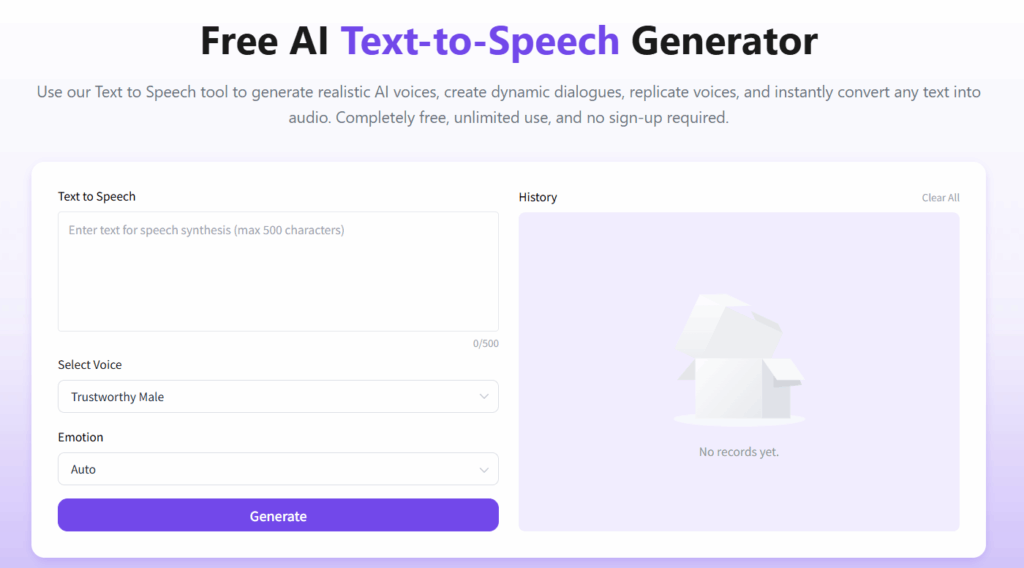 AI Dubbing free Spanish text to speech interface with emotion control