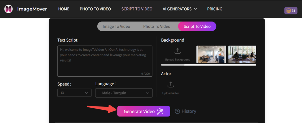 Script to Video：Generate and share1