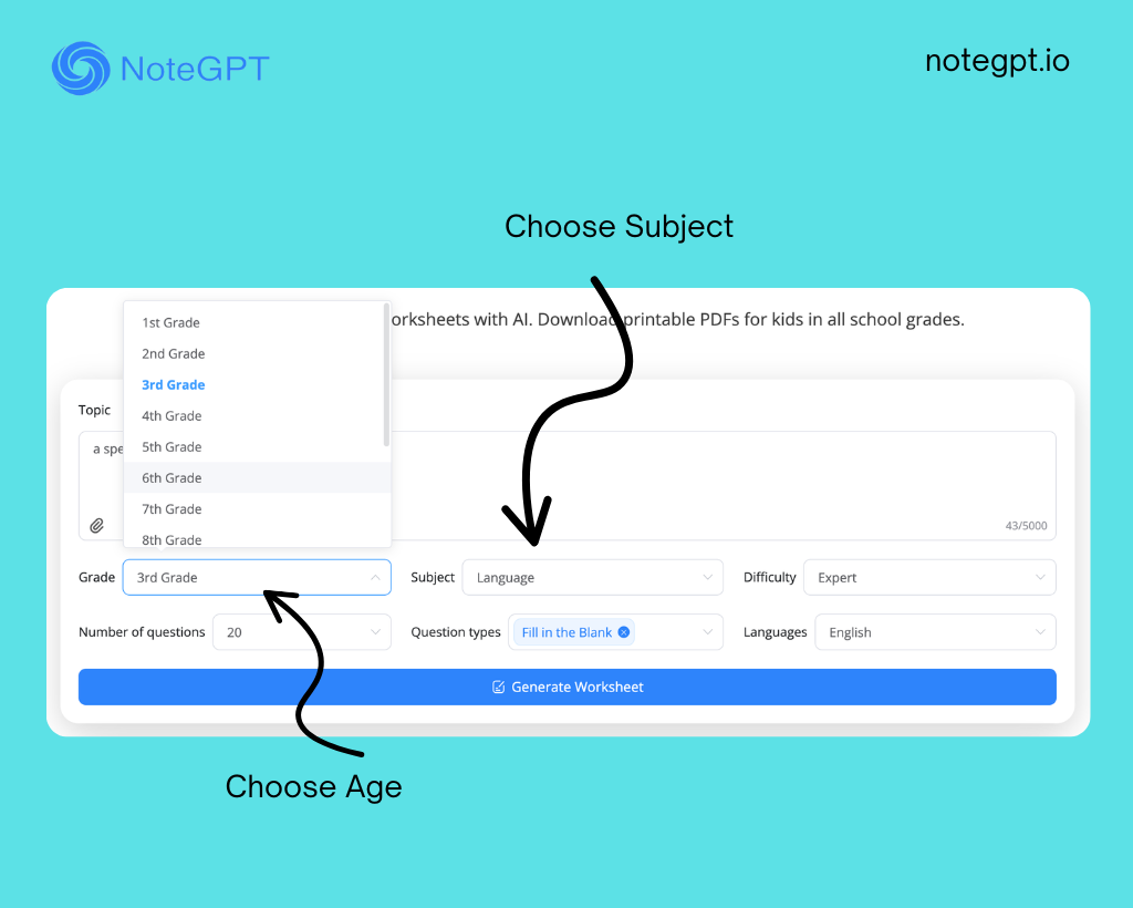 Step 2: Choose Age, Subject, or Activity Type