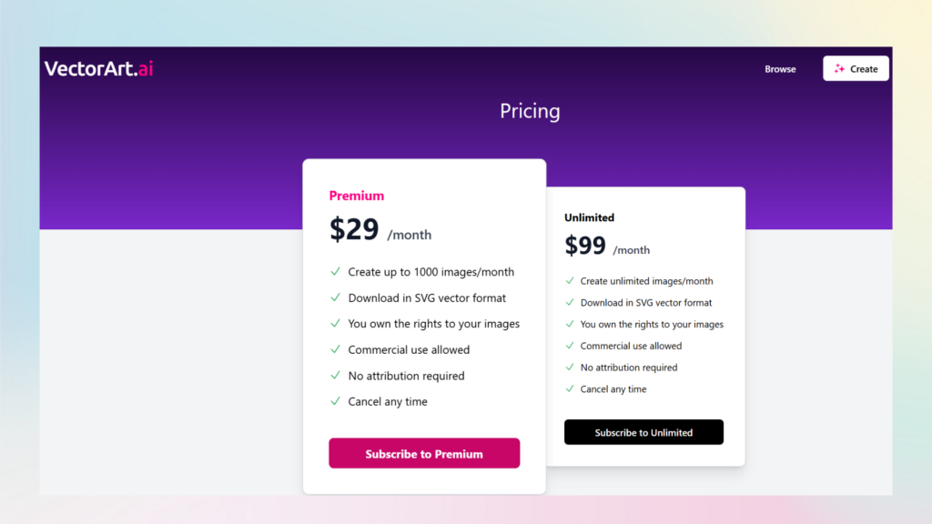 Vectorart.ai pricing