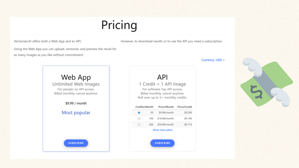 vectorizer.ai's pricing