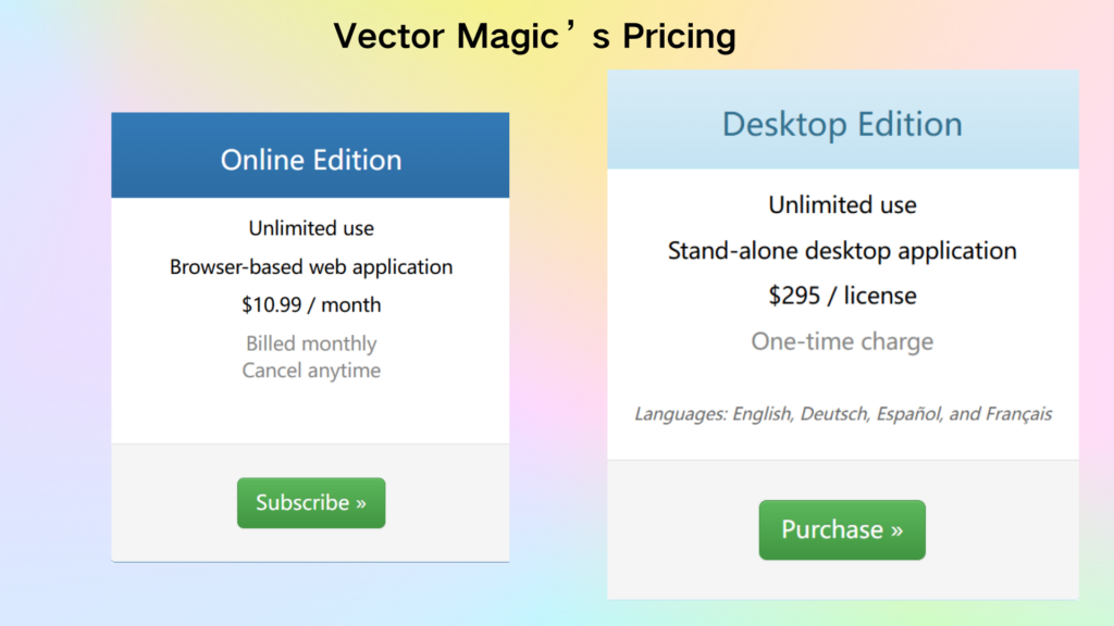 Vector magic's pricing