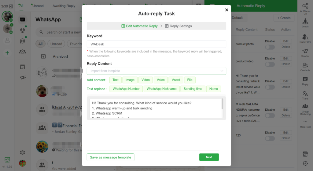 WADesk Keyword Auto-Replies