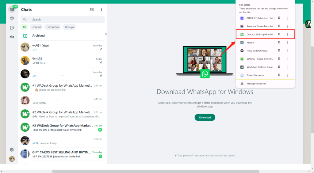 WhatsApp link searching extension