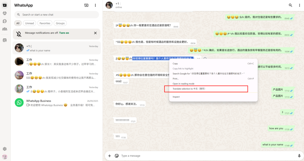 WhatsApp网页版浏览器内置翻译功能