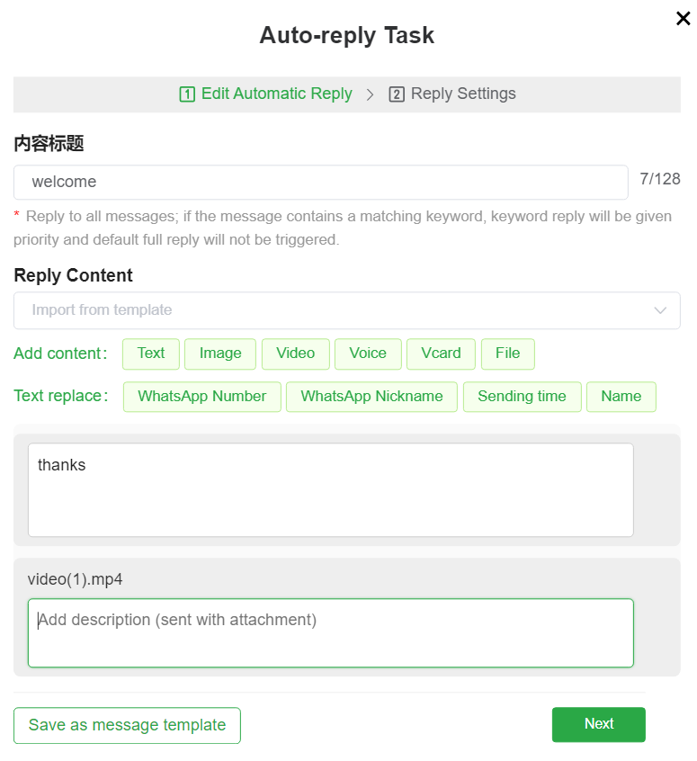 wadesk ai chtbot and set up auto-reply task