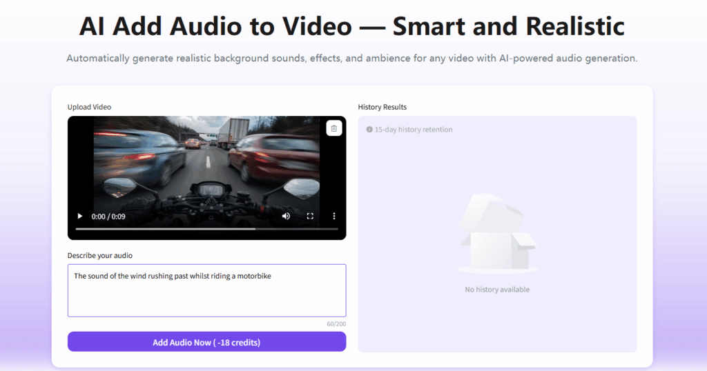 the interface of AI Add Audio to Video