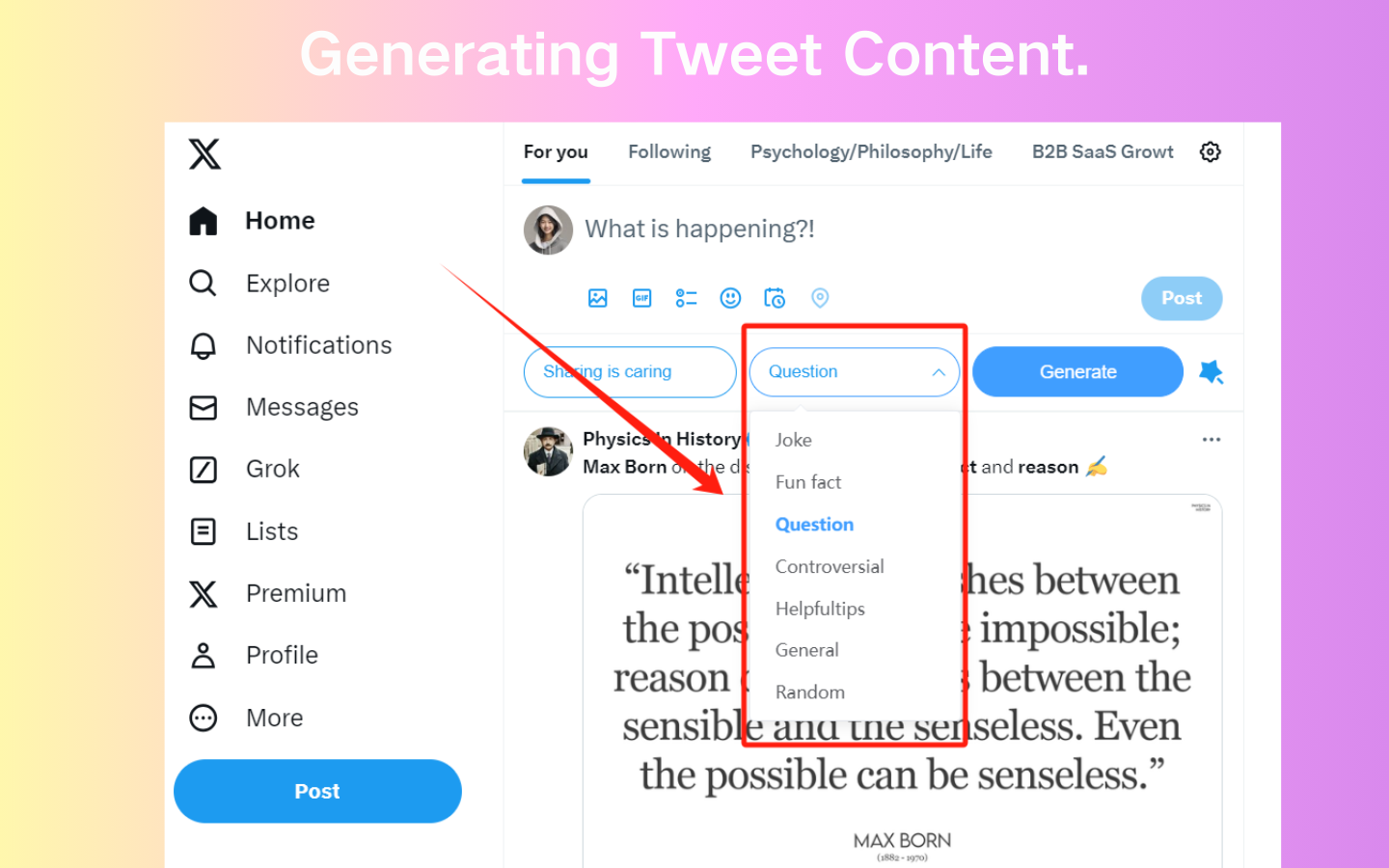 Twitter Generator supports generating tweet content