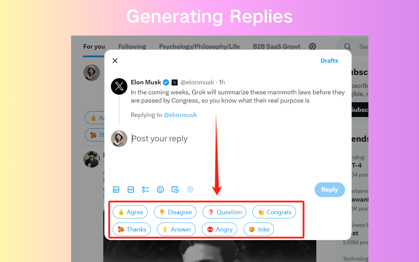 Twitter Generator can directly generate replies with one click in the comment section
